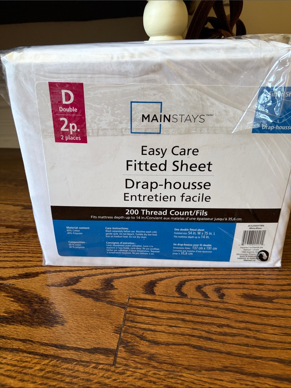 Mainstays White Easy Care Fitted Sheet - Double